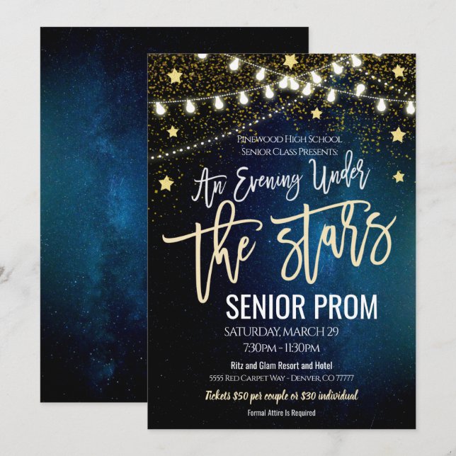 Under Stars Prom-inbjudan till gymnasieelever Inbjudningar (Fram/baksida)