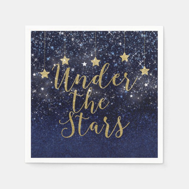 Under Stars Starry Night Guld Blue Prom Party Pappersservett (Framsidan)
