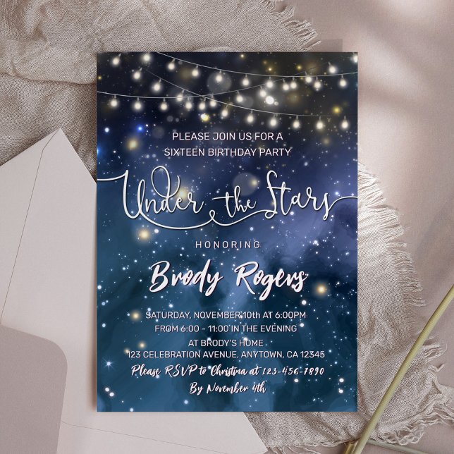 Under Stars String Ljus 16:e födelsedagen Inbjudningar (Skapare uppladdad)