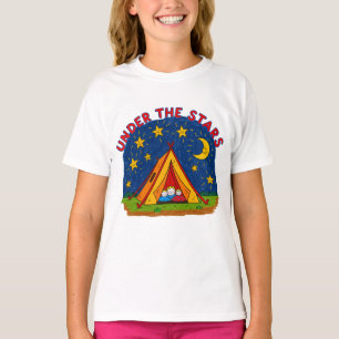 Under Stjärnorna Barn Camping Ritning T Shirt