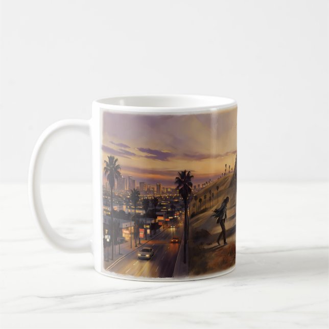 Under the Bridge LA Skymningsillustration Mug Kaffemugg (Vänster)