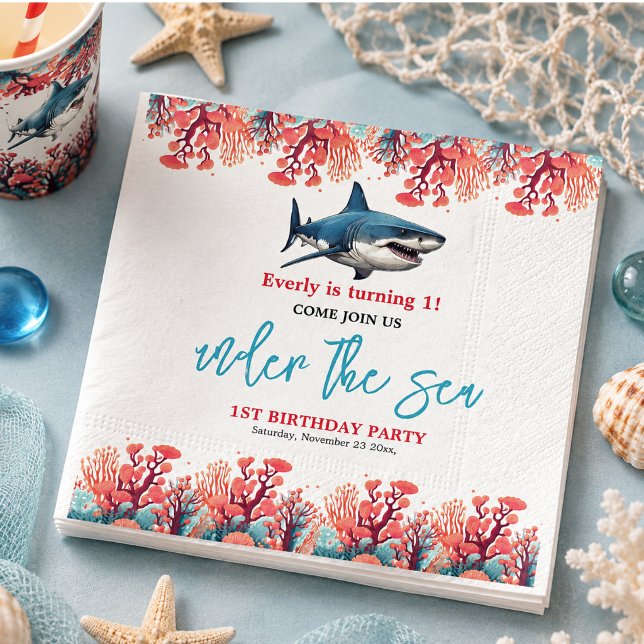 Under the Sea 1-årsfest Pappersservett (Under the Sea 1st Birthday Party Napkins)