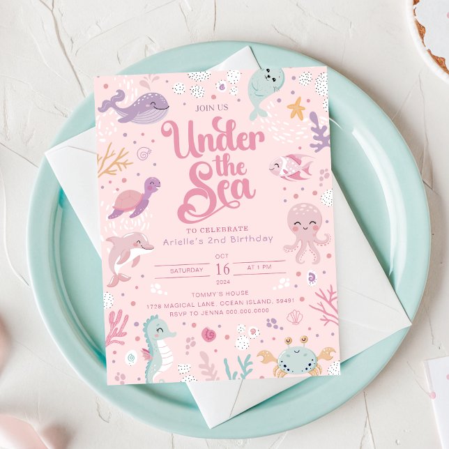 Under the Sea 2nd Birthday Invitation. Editable Inbjudningar (Under the Sea 2nd Birthday Invitation. Editable Invitation
)