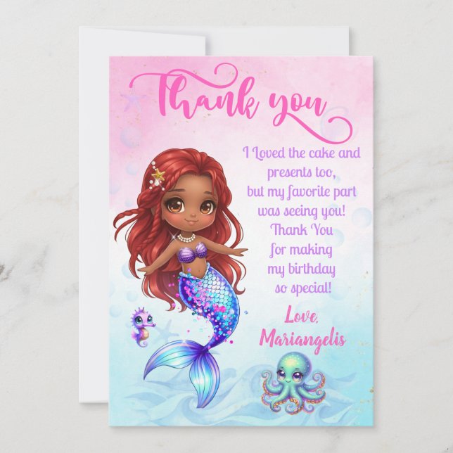 Under the sea - Afro Mermaid Birthday Tack Kort (Framsida)