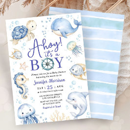Under The Sea Ahoy It's A Boy Ocean Baby Shower  Inbjudningar