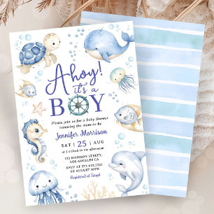 Under The Sea Ahoy It's A Boy Ocean Baby Shower Inbjudningar