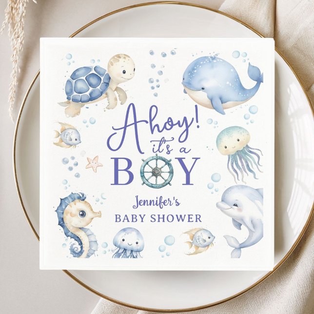 Under The Sea Ahoy It's A Boy Ocean Baby Shower Pappersservett (Skapare uppladdad)