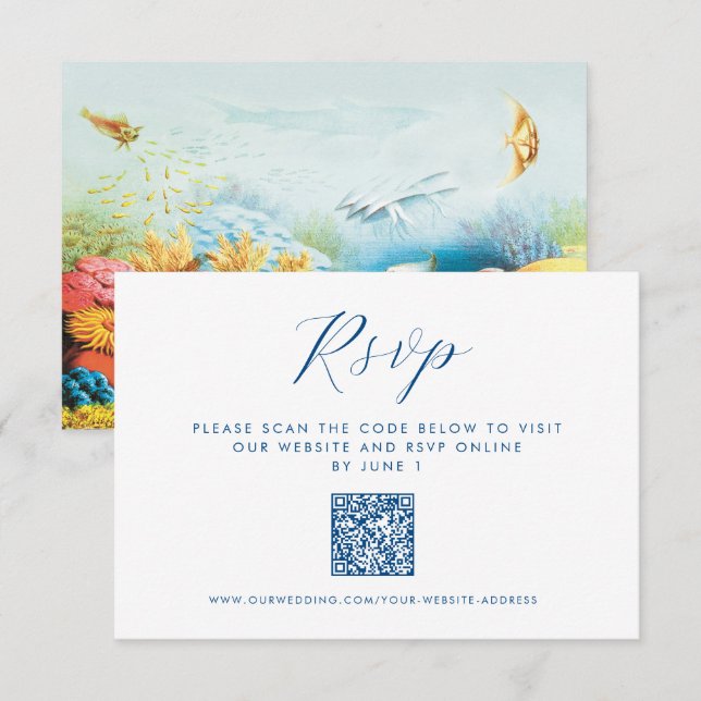 Under the Sea Akvarium Bröllop QR RSVP Tilläggskort (Fram/baksida)