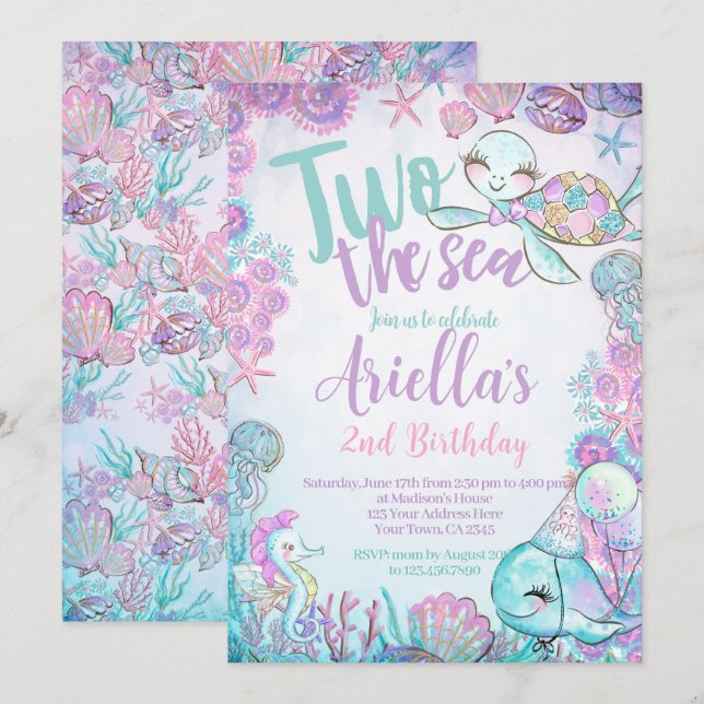 Under the Sea Animals Birthday Invitation Inbjudningar (Fram/baksida)