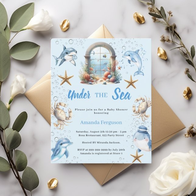 Under the sea animals boy Baby Shower invitation (Skapare uppladdad)