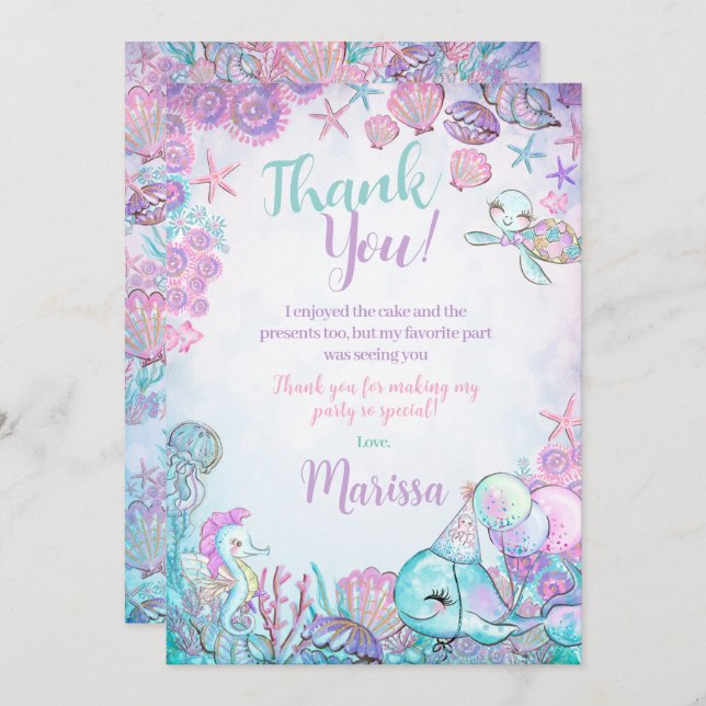 Under the Sea Animals Thank You Cards Inbjudningar (Fram/baksida)
