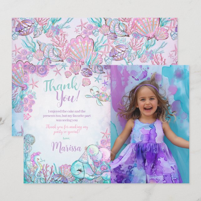 Under the Sea Animals Thank You Cards with Photo Inbjudningar (Fram/baksida)