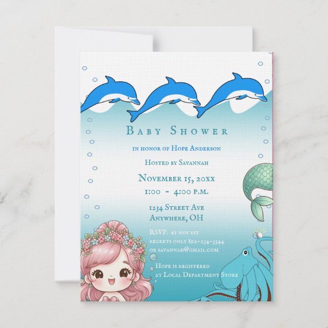 Under the Sea Baby Girl Shower Annonsering Inbjudningar (Framsida)