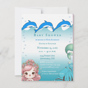 Under the Sea Baby Girl Shower Annonsering Inbjudningar