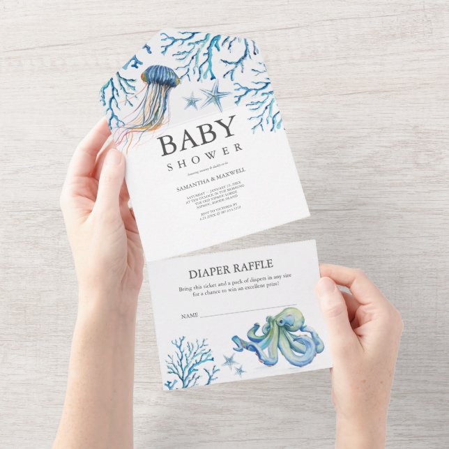 Under the Sea Baby Shower All in One Inbjudan (Avrivbar del)