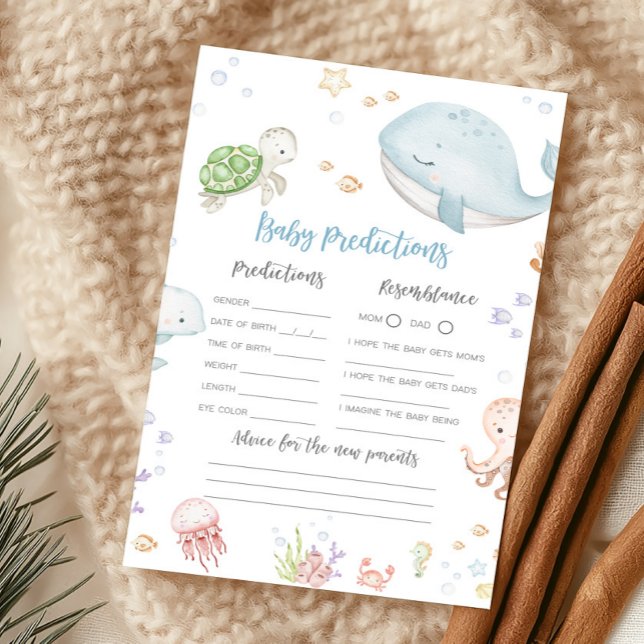 Under The Sea Baby Shower Bebis Förutsägelse Lek (Sea Creatures Ocean Baby Shower Baby Predictions Game)