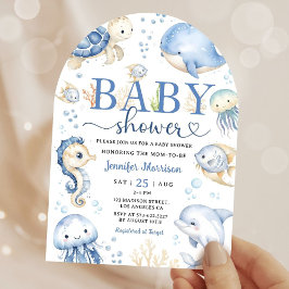 Under The Sea Baby Shower Blå Oceanbåge Inbjudningar