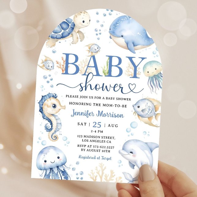 Under The Sea Baby Shower Blå Oceanbåge Inbjudningar (Skapare uppladdad)