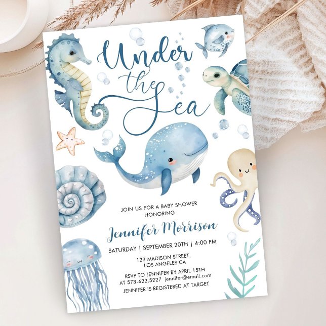 Under The Sea Baby Shower Blå Pojke Akvarell  Inbjudningar (Skapare uppladdad)
