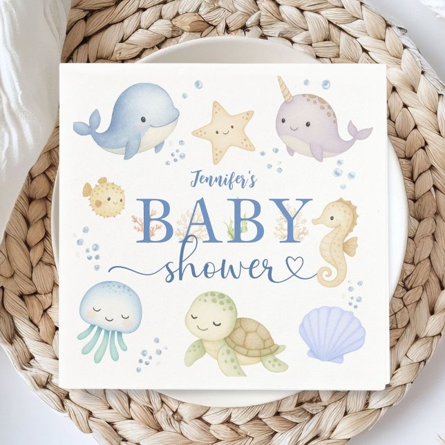 Under The Sea Baby Shower Boy Ocean Paper Pappersservett (Skapare uppladdad)