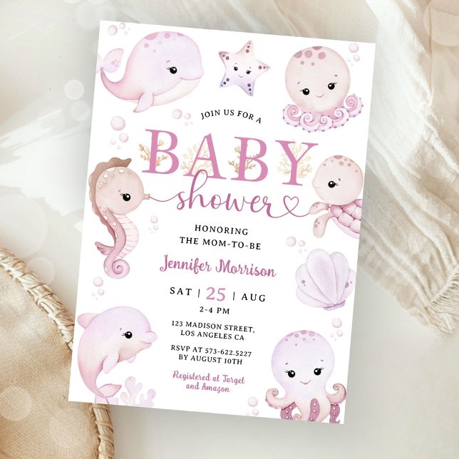 Under The Sea Baby Shower Flicka Rosa Hav  Inbjudningar (Skapare uppladdad)