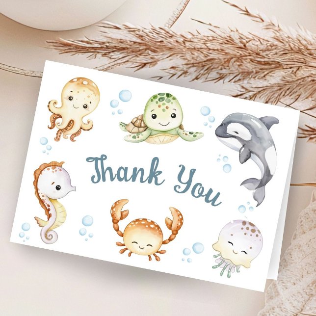 Under The Sea Baby Shower Folded Thank You Card Tack Kort (Skapare uppladdad)