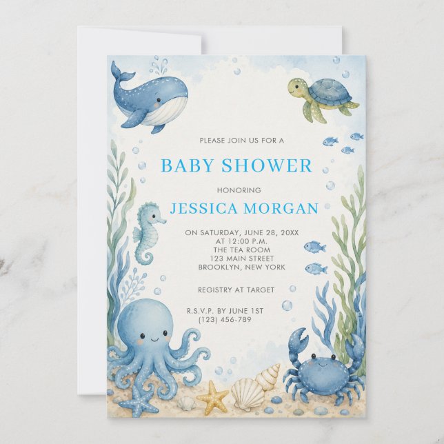 Under The Sea Baby Shower  Inbjudningar (Framsida)