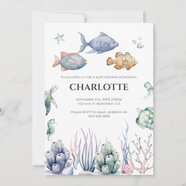 Under the Sea Baby Shower Invitation with QR Code  Inbjudningar (Framsida)