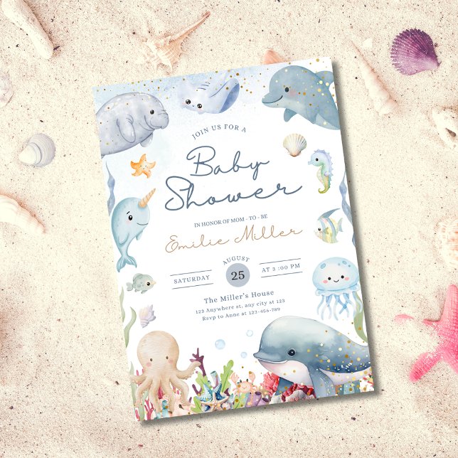 Under the Sea Baby Shower Ocean Animals Neutral Inbjudningar (Skapare uppladdad)