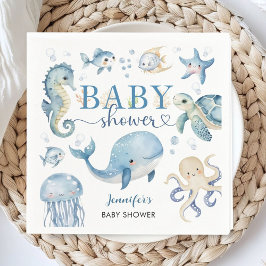 Under The Sea Baby Shower Pojke Blå Ocean Pappersservett