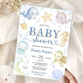 Under The Sea Baby Shower Pojke Ocean Inbjudningar