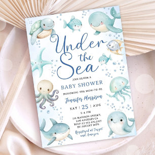 Under The Sea Baby Shower Pojke Söt Ocean Inbjudningar