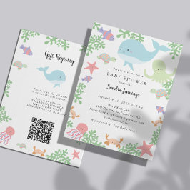 Under the Sea Baby Shower Presentregister QR-kod Inbjudningar