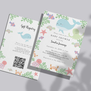 Under the Sea Baby Shower Presentregister QR-kod Inbjudningar