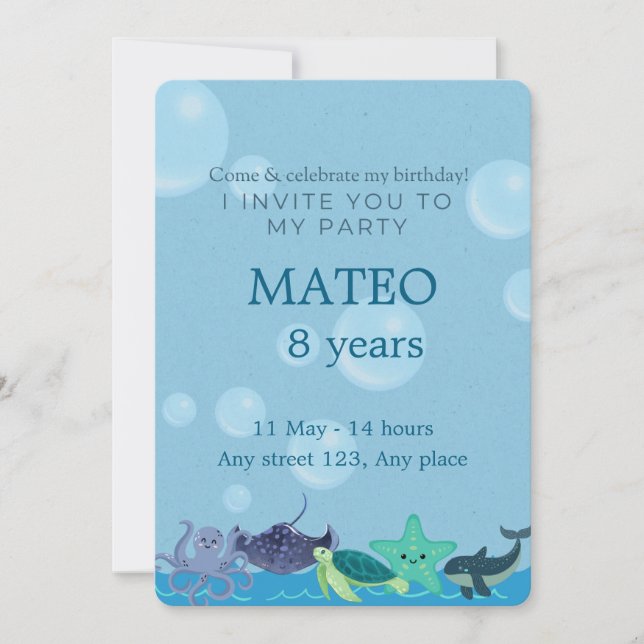 Under the Sea Birthday for Kids Inbjudningar (Framsida)