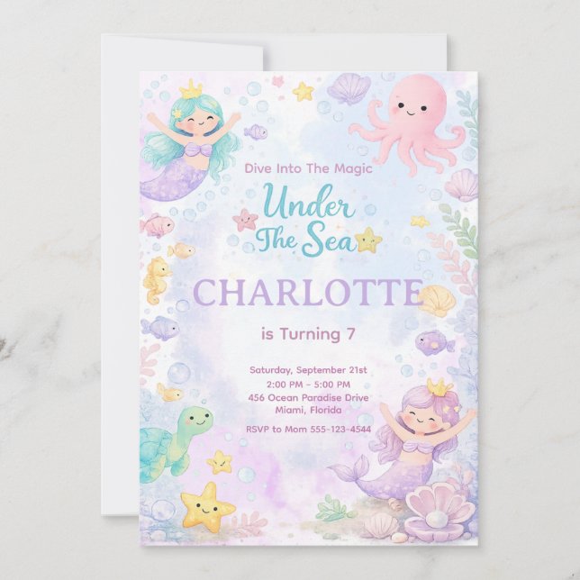 Under The Sea Birthday Invitation Editable Inbjudningar (Framsida)
