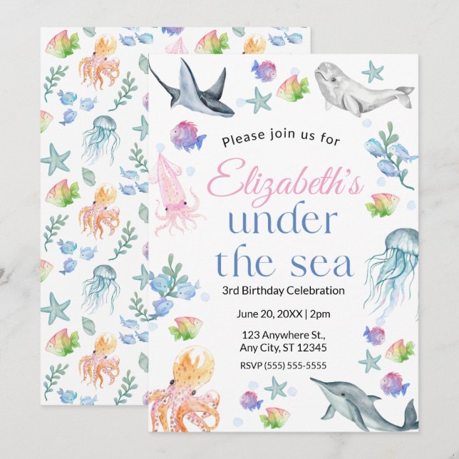Under the Sea Birthday Invitation Inbjudningar (Fram/baksida)