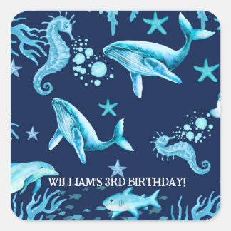 Under the Sea birthday invitation, ocean boy Fyrkantigt Klistermärke