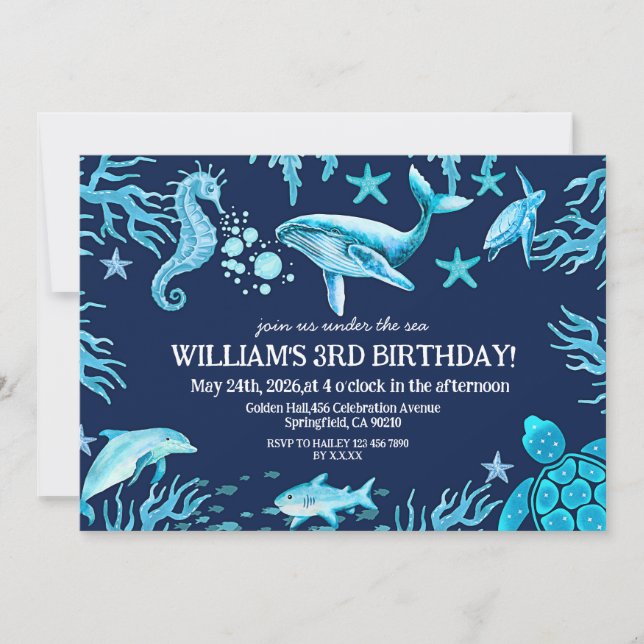 Under the Sea birthday invitation, ocean boy  Inbjudningar (Framsida)