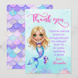 Under the sea Birthday - Mermaid  Thank you  card Tack Kort