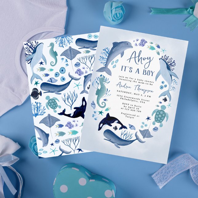 Under the Sea Blue Ahoy It's a Boy Baby Shower Inbjudningar (Skapare uppladdad)