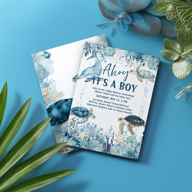 Under the Sea Blue Ahoy It's a Boy Baby Shower Inbjudningar (Skapare uppladdad)