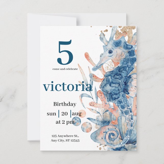 Under the sea Blue Beach Whale babyShower  Inbjudningar (Framsida)