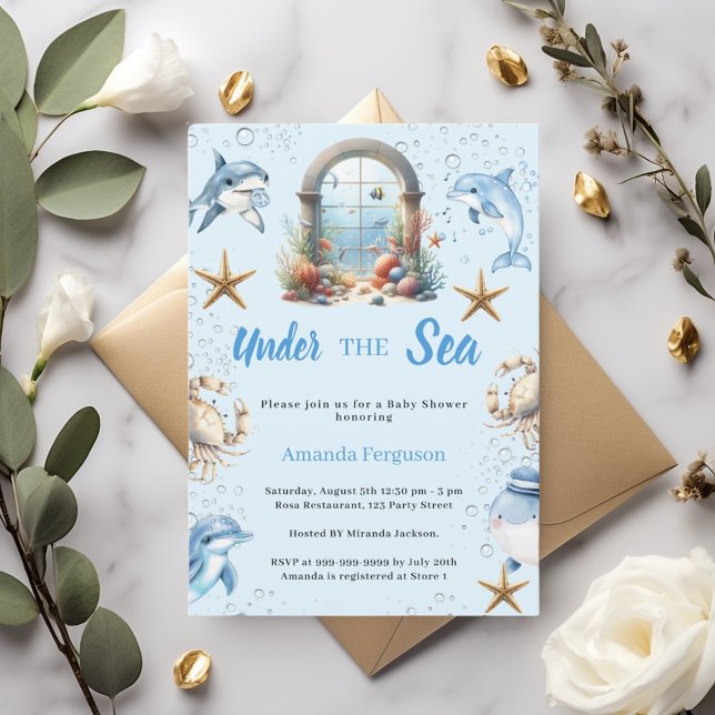 Under the sea blue ocean animals boy Baby Shower Inbjudningar (Skapare uppladdad)