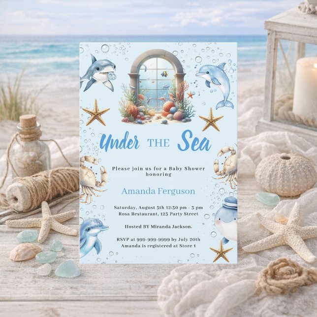 Under the sea blue ocean animals boy Baby Shower Inbjudningar (Skapare uppladdad)