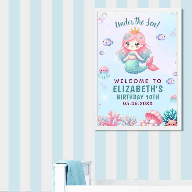 Under the sea Cute Mermaid Birthday Girl Poster (Skapare uppladdad)