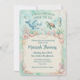 Under the Sea Djur Akvamarin Babyfirande Inbjudningar