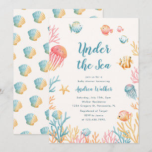 Under The Sea Djur Färgglad Baby Shower Inbjudningar