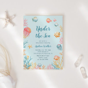 Under The Sea Djur Färgglad Baby Shower Inbjudningar