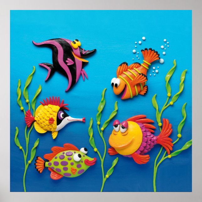 Under the Sea Fish Baby Boy Shower Nursery Poster (Framsidan)